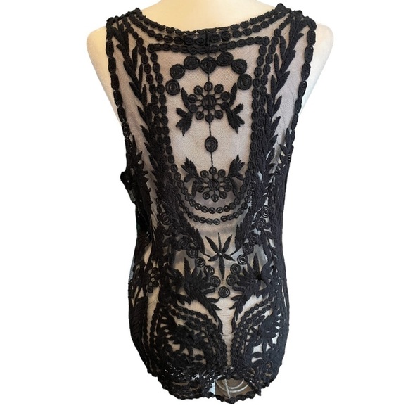 RO & De Sheer Embroidered Black Tank Style Top M - Picture 2 of 4